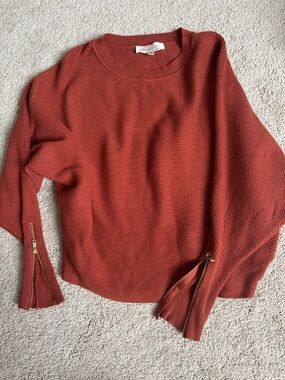 Philosophy Rust-Orange Crewneck Sweater with Sleeve Zippers